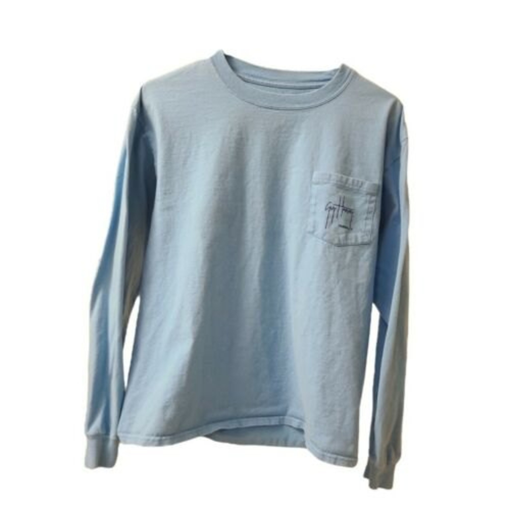 Guy Harvey Original Men's Med Pocket Long Sleeve T-Shirt Color Blue